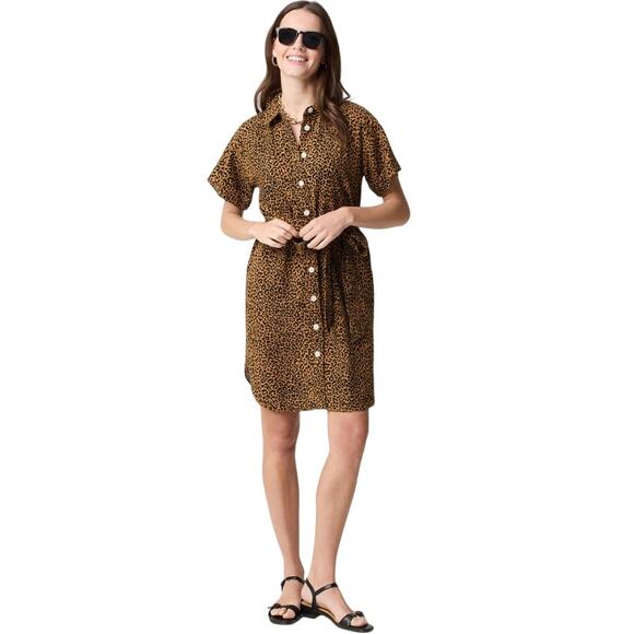 J. Crew Factory Dresses & Skirts - J.Crew Linen Blend Belted Mini Shirt Dress Leopard Print CK287 | Size Small New